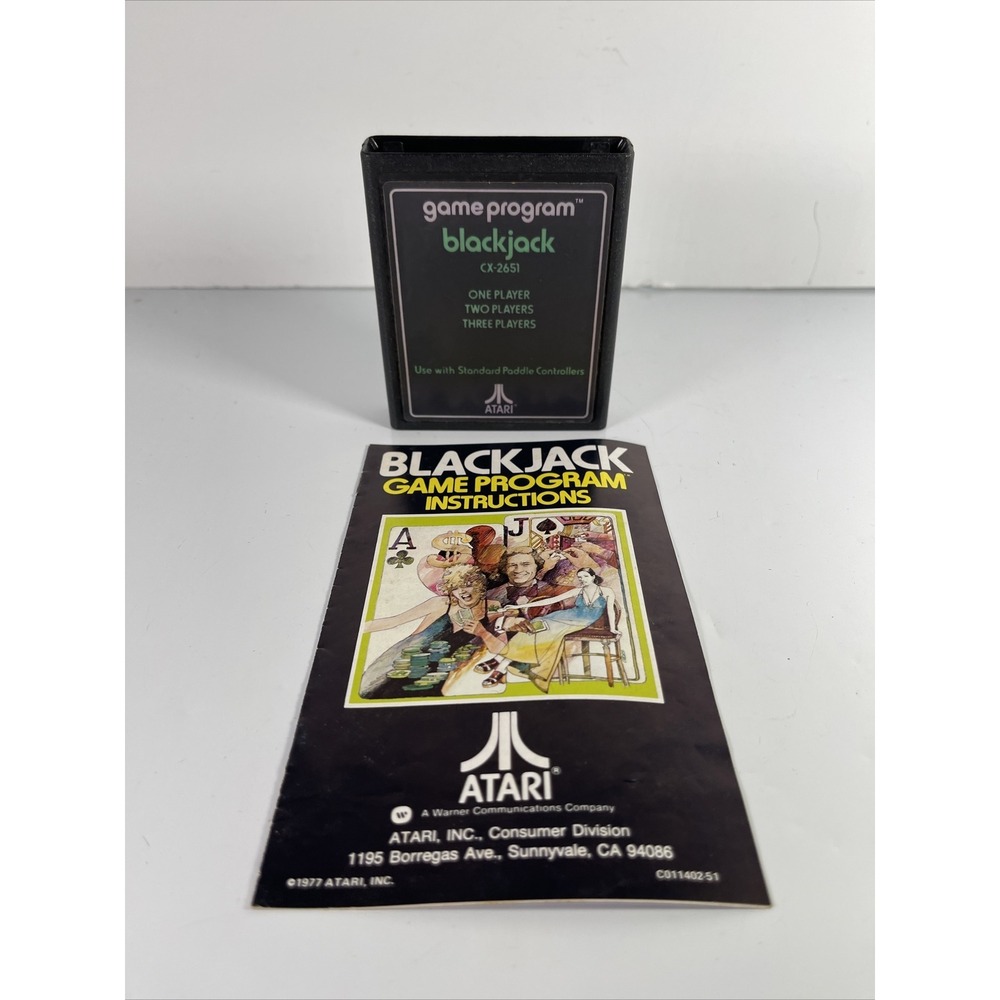 Vintage Atari 2600 Blackjack Video Game Cartridge And Manual RARE CX-2651